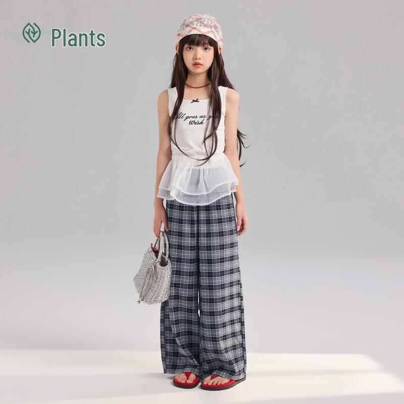 Kids' Summer Casual Plaid Straight-Leg Pants