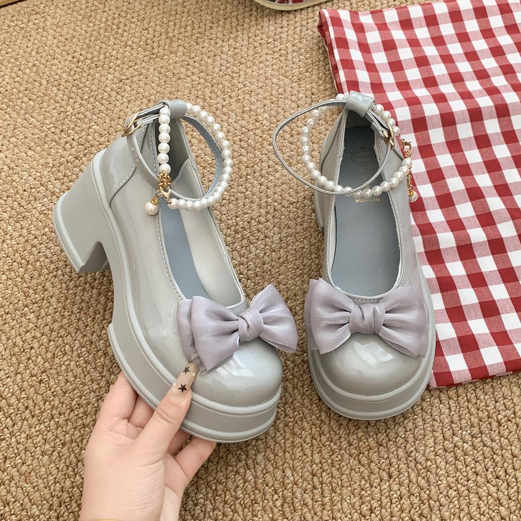 Retro Black British Style Thick High-heeled Small Leather Shoes Women's 2025 New Autumn Small Man Height Increase Mary Jane Single Shoes