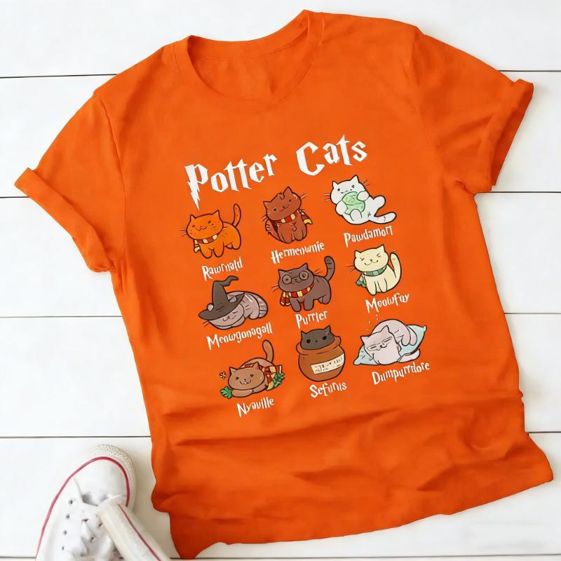 Cute Potter Cats Mom Shirt Fashion Plus Unisex Tshirt Harajuku Short Sleeve Crewneck Cotton Kawaii Casual Printed Tshirt Tops