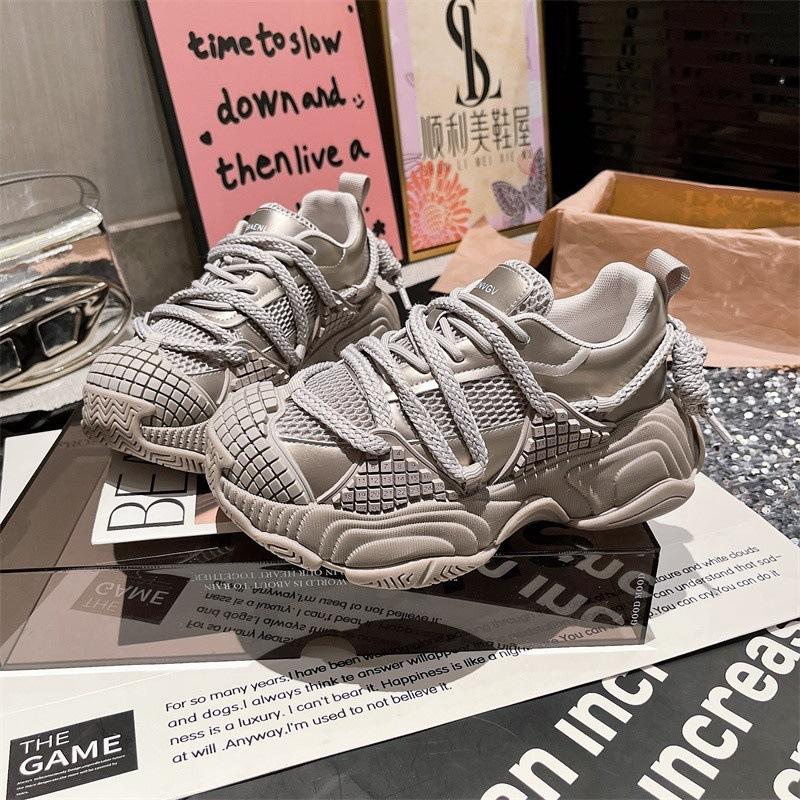 

Женские кроссовки на толстой подошве, универсальные, визуально уменьшающие стопу, новая весна 2025, повседневные, дышащие, легкие, сетчатые кроссовки, женская обувь 40 шампанского