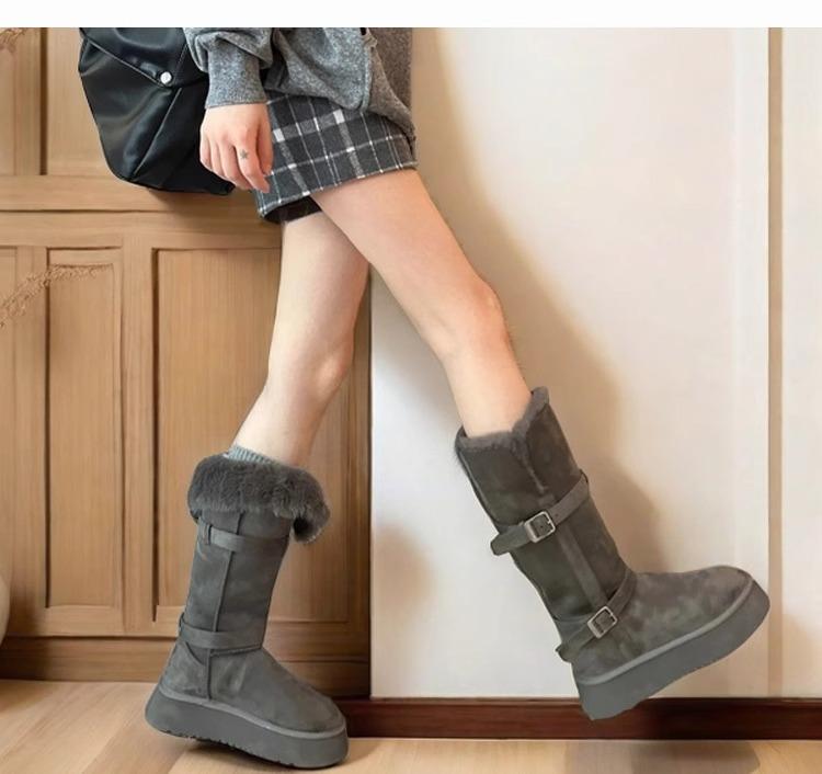 Thick-soled snow boots women's fur integrated high tube piled thickened cotton shoes 2025 winter new knight boots