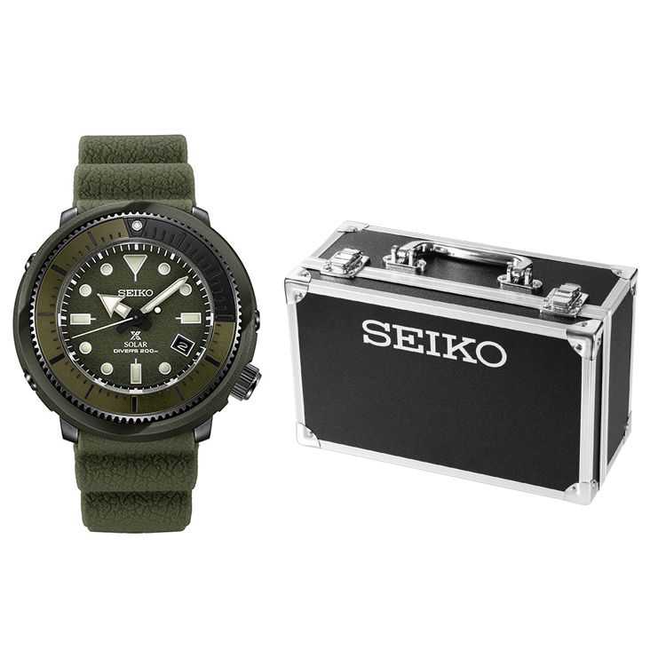 Seiko Men's Black Classic Canned 200M Waterproof Quartz Movet Silicone Strap Watch Watches Sne535p1