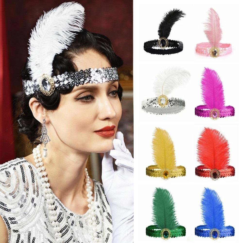 Sequin Feather Headpiece Retro Girls Hair Hoop Exquisite Women's Feather Headband Carnival Events