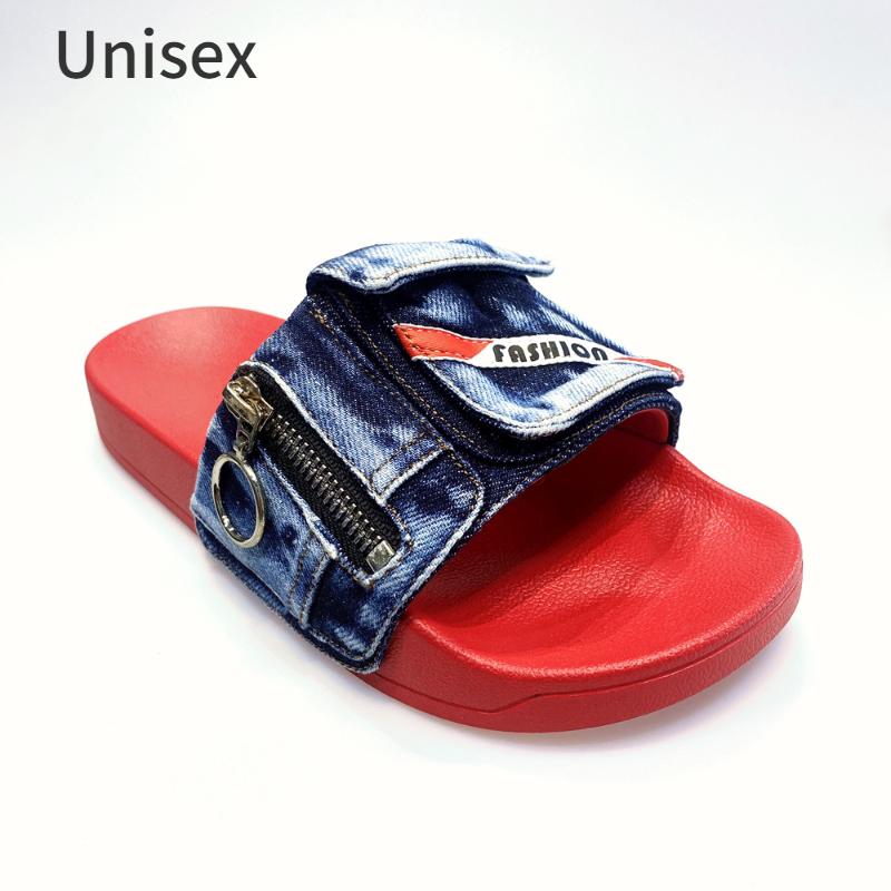 Fashion 2025 Summer New Pocket Denim Flat Slippers Comfortable Casual Size 47 48 Thick Soled Men's Women's Multi-color Outdoor Sandals