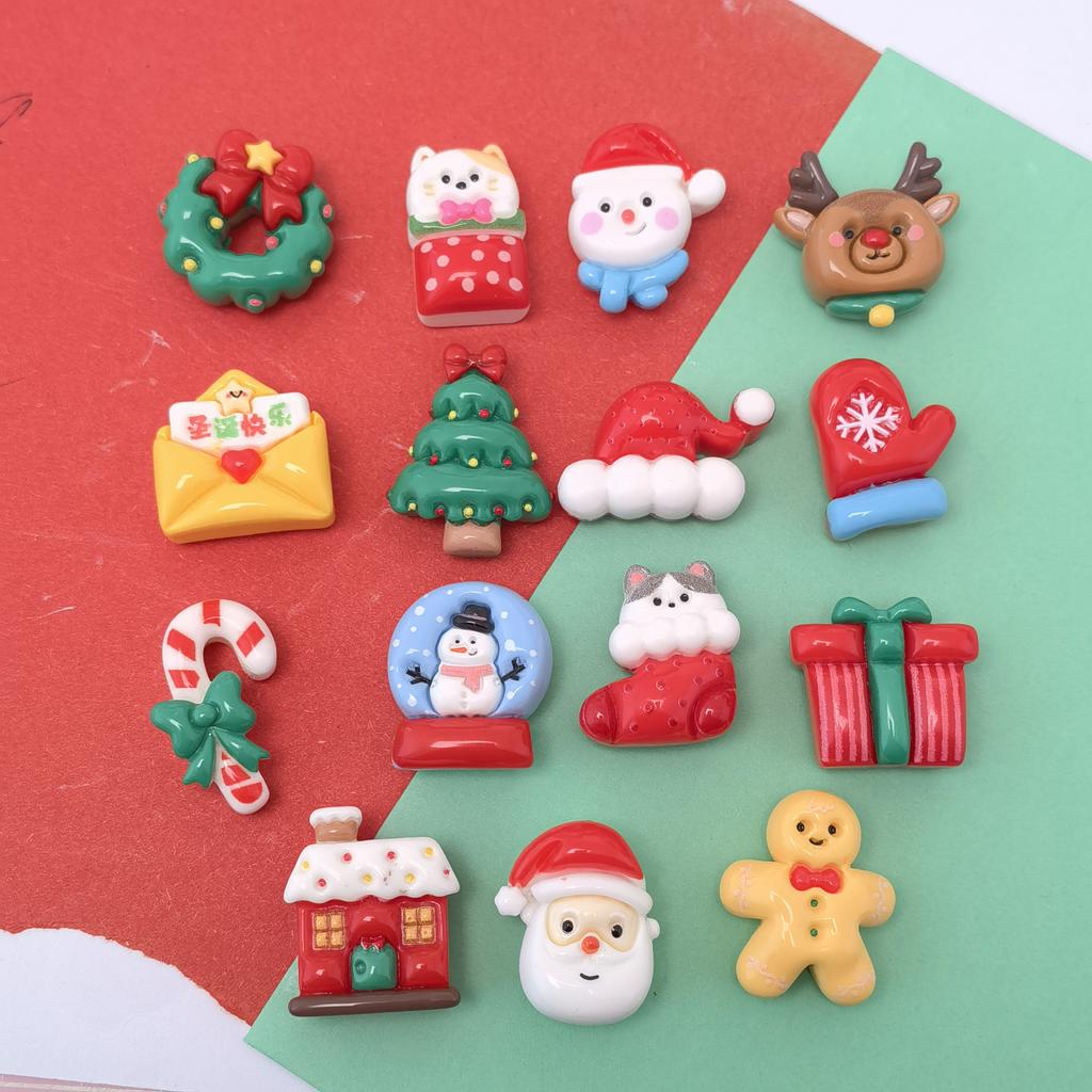 Kawaii Cartoon Christmas Series Flatback Resin Cabochon DIY Headwear Craft Doll House Accessories