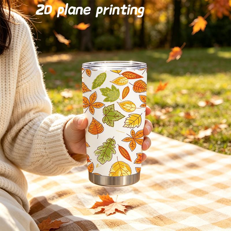 Car Tumbler 591ml Autumn Maple Leaf Elements Straw Cup Straight Tumbler 20oz Car Straw Cup Insulated Travel Cup Portable Tumbler