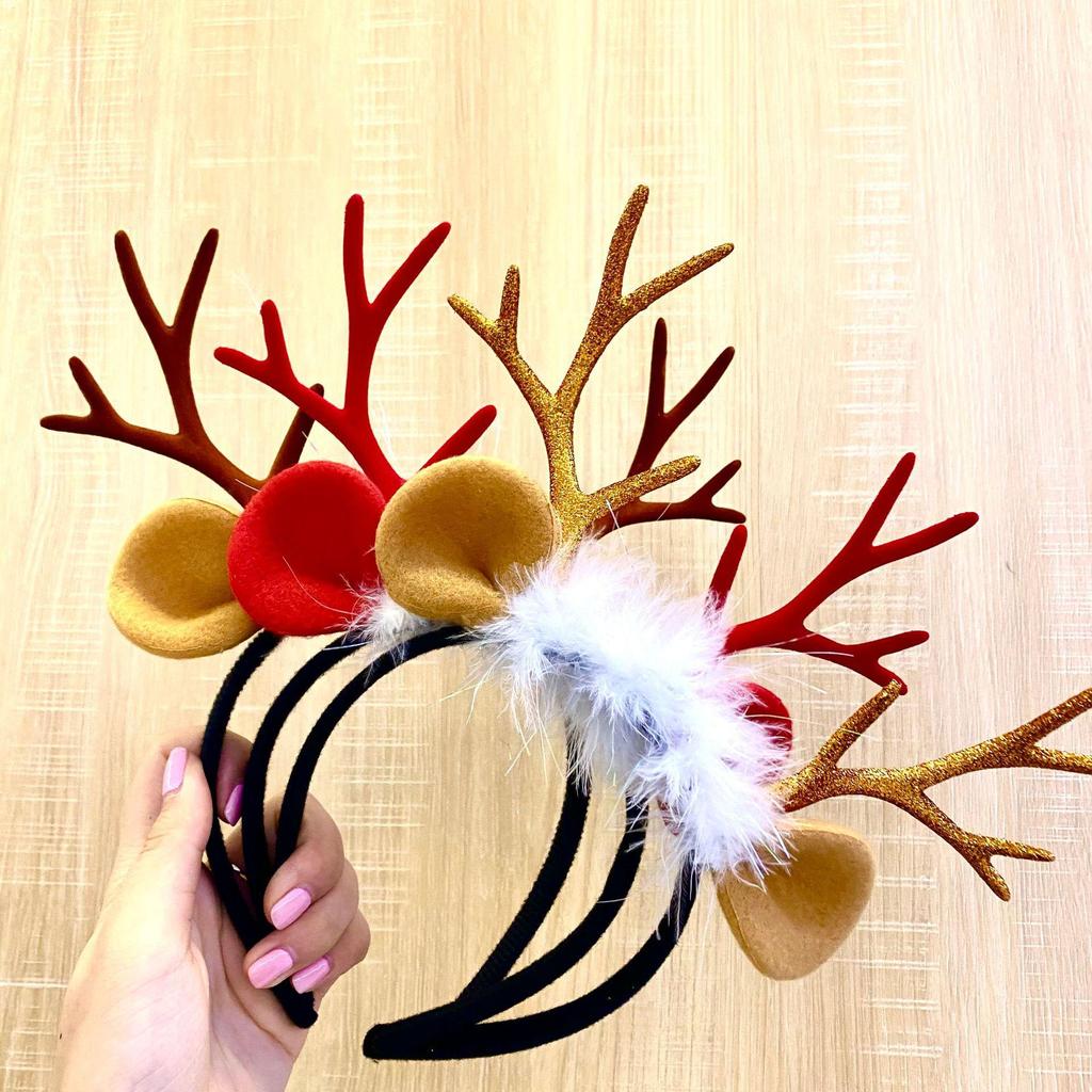 Chic Christmas Plush Reindeer Antler Hair Band - Sweet & Simple Style for Girls