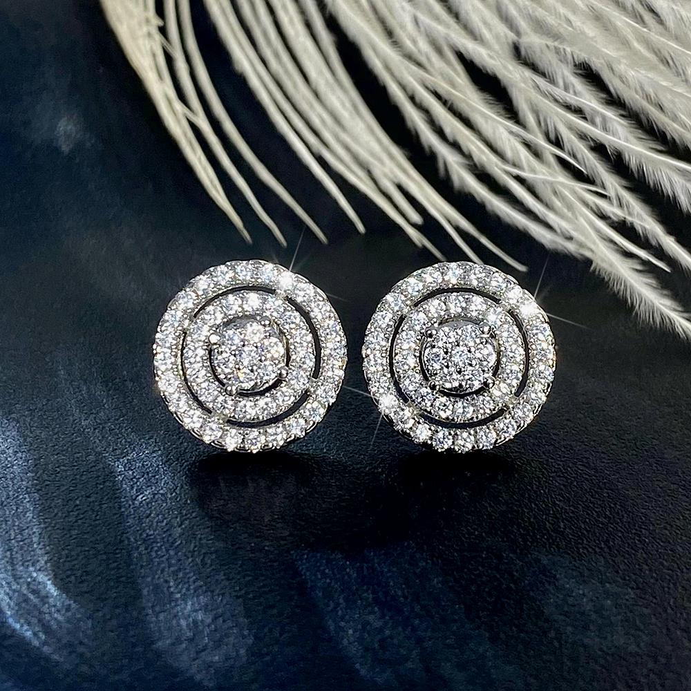 Huitan Simple Round Shaped Women Stud Earrings Full Shining Cubic Zirconia Trendy Versatile Lady Party Daily Accessories Jewelry