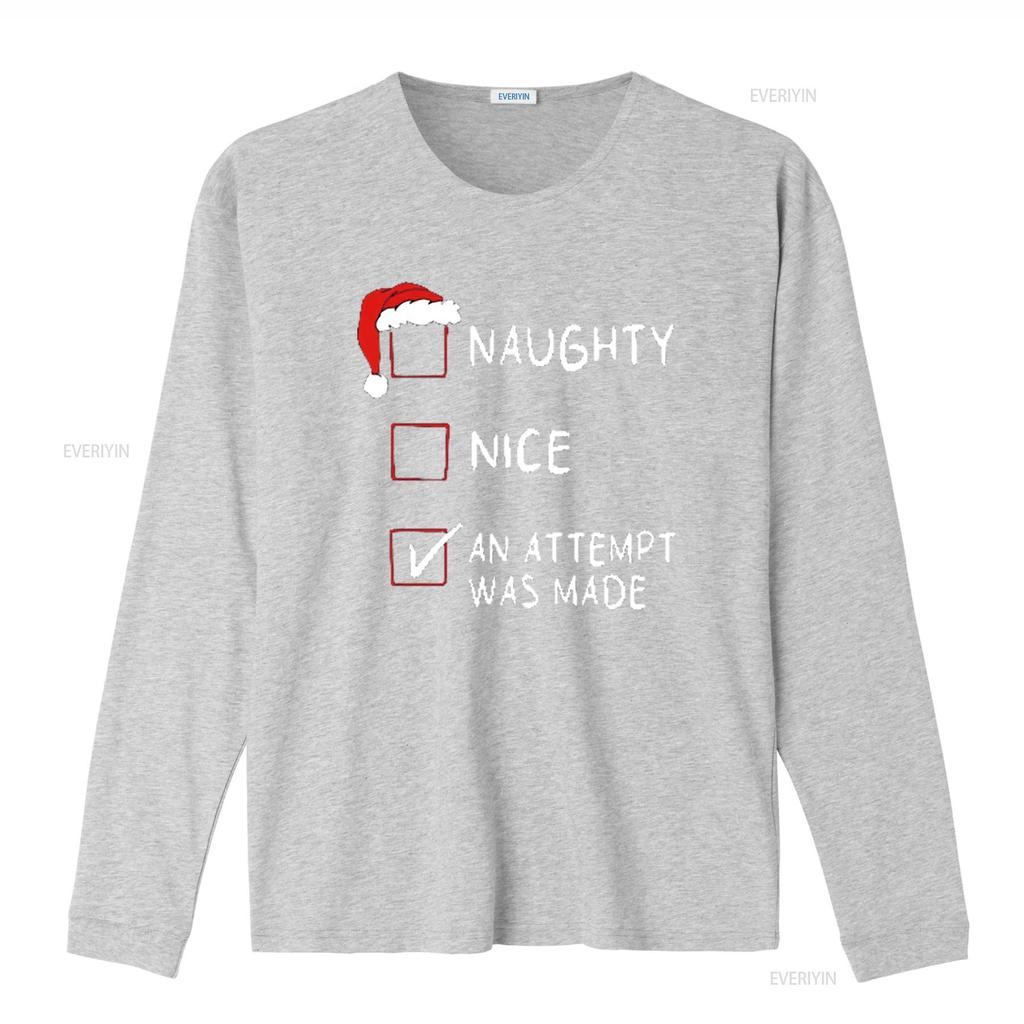 Travesso Bom Uma Tentativa Engraçada Lista Natal Homens Camiseta de Natal Preta Média lavada vintage Versátil streetwear homem Respirável