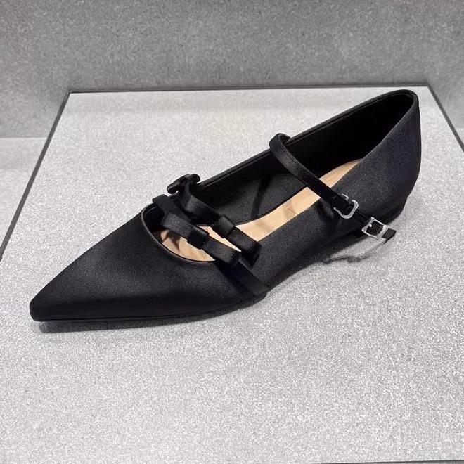 

Весна 2025 новые французские туфли на плоской подошве с острым носком из атласа женские туфли с нежным характером с бантом, пряжкой и ремешком Мэри Джейн 39 чёрный