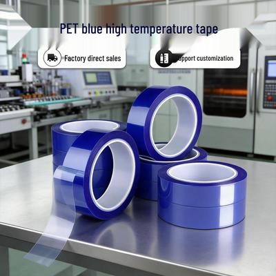 PET Blue High-Temperature No-Residue Adhesive Tape for Spray Painting, Electroplating, Baking Paint, Insulation, and Shielding.