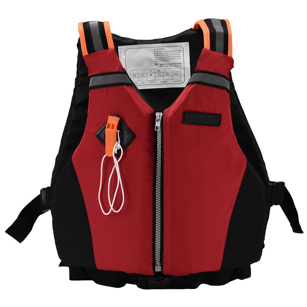 Kayaking Swimming Adult Safety Buoyancy Jacket Life Vest Reflective Strap with Whistle Red