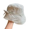Retro Plaid Fishing Cap Women's Outdoor Sun Hat Fashionable Flip-Cuff Sun Hat Butterfly Knot Pot Hat Trendy Breathable Fisherman Caps for Women