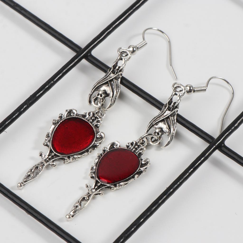 Goth Bat Vintage Silver Finish Long Hook Dangle Drop Earrings Antique Jewelry