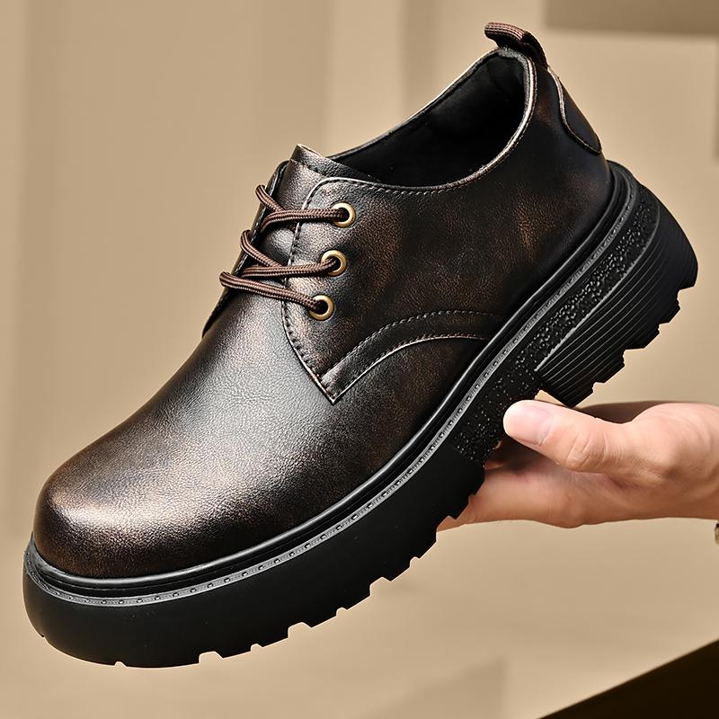 Fashion Men Genuine Leather Shoes Luxury Outdoor Thick Bottom Casual Oxford Shoe for Men Lace Up Beef Tendon Outsole Business Work Shoes