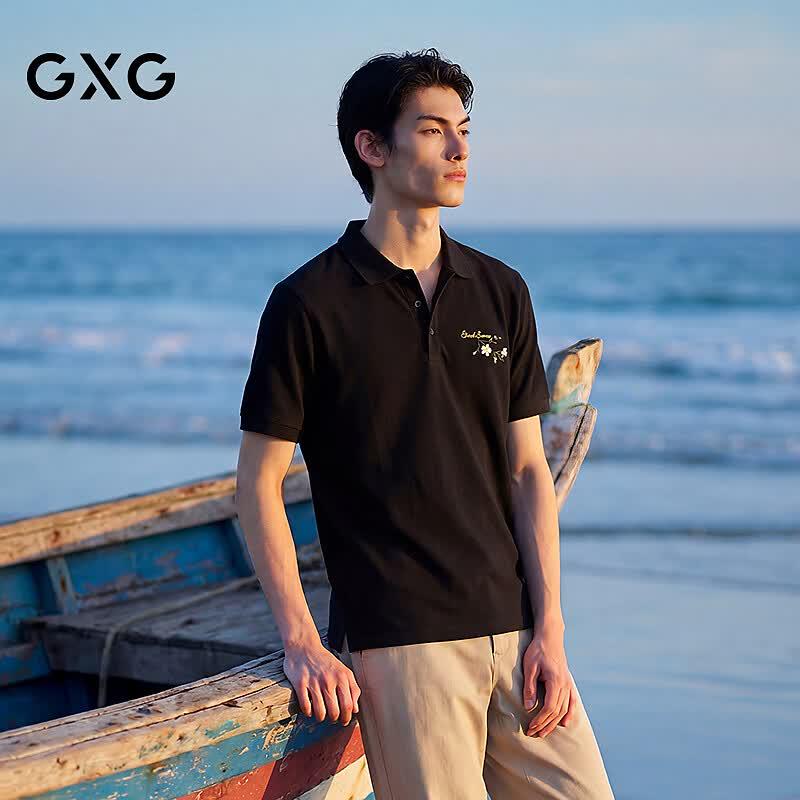 GXG Men s Floral Embroidery Short Sleeve Polo Shirt L