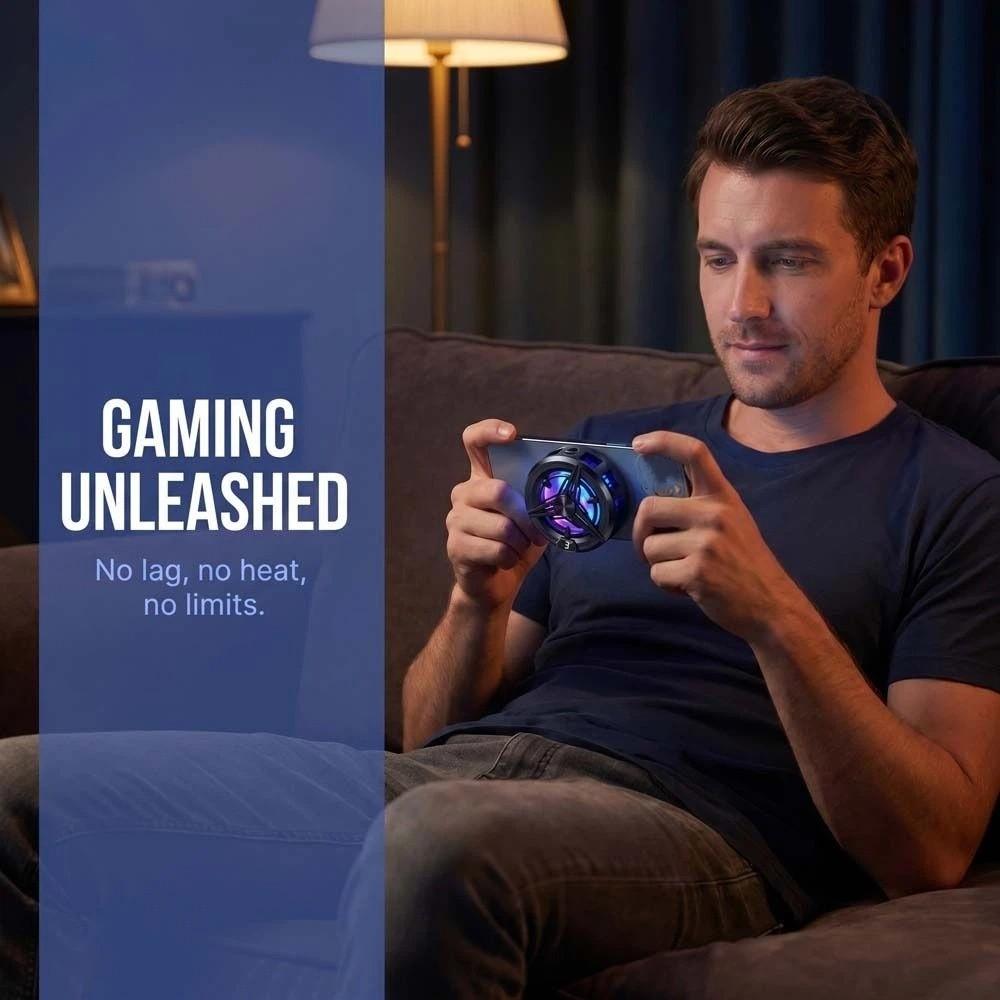 Long Lasting Mobile Phone Cooler With Blue Light LED Light Cooling Fan E-sports Live Streaming