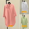 Fashion Elegant Solid Cotton Linen Women's Shirt Single Breasted Round Neck Casual Commuter Style Mid Length Shirt
