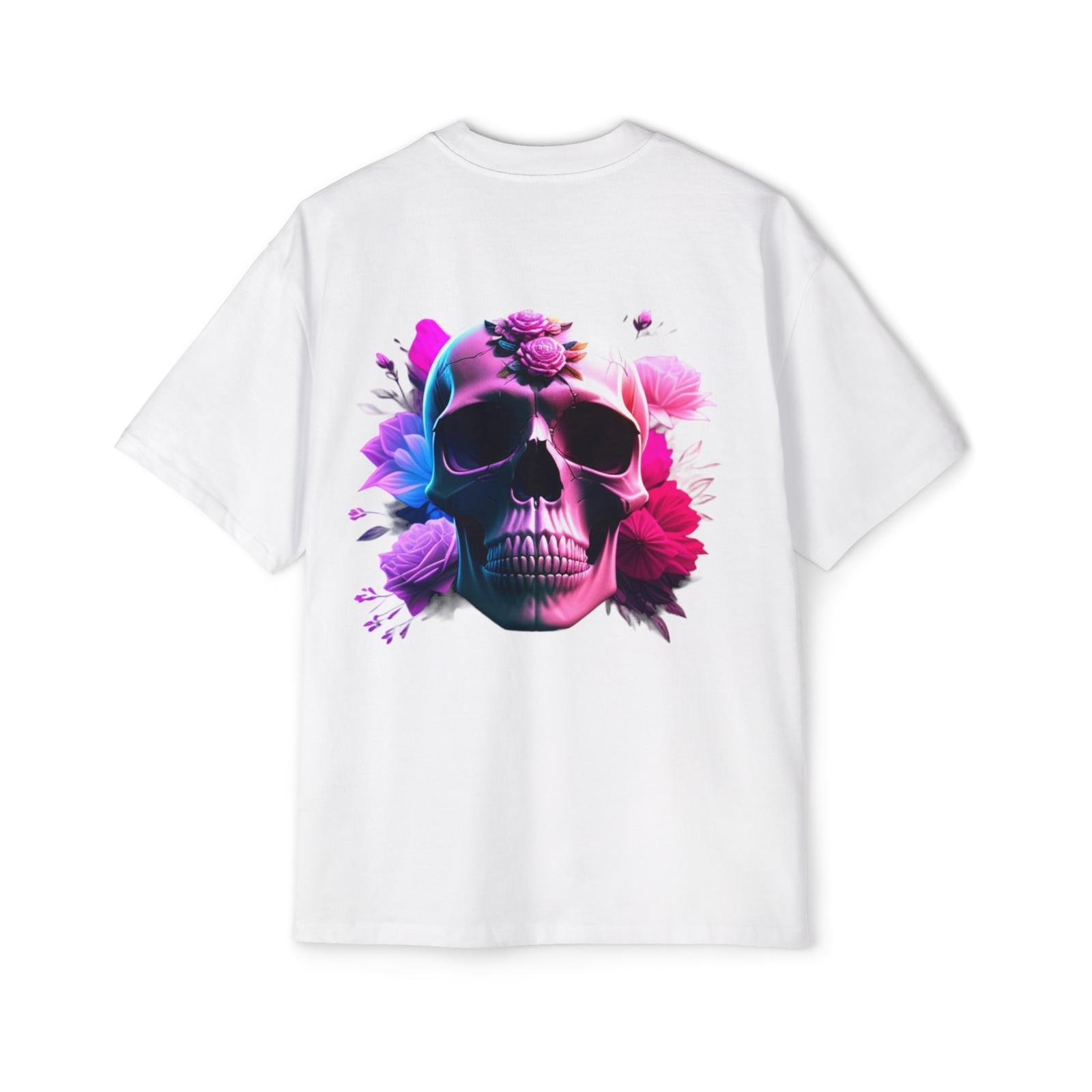 Sports t-shirt with flower design, casual, colourful design, skull with flowers S
