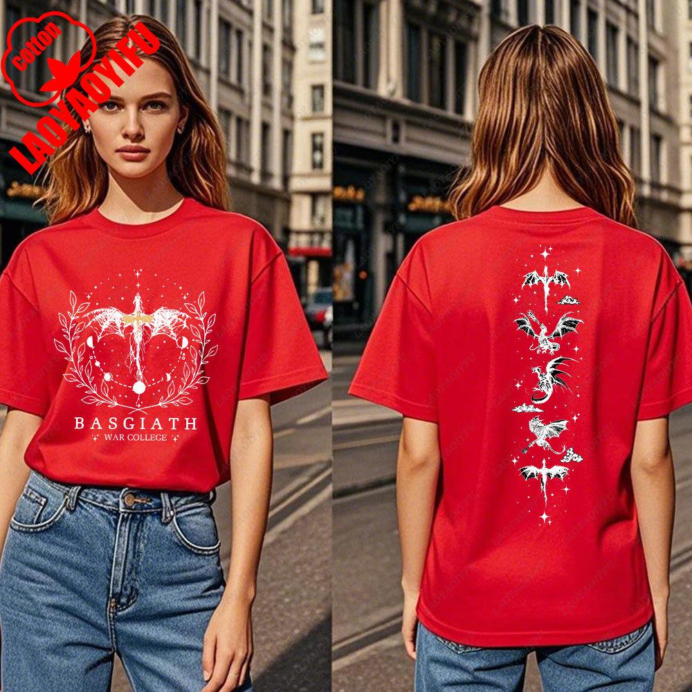 Fourth Wing DoubleSided TShirt Basgiath War College TShirt Women Tshirts High Quality Cotton Short Sleeve Graphic Vintage Tee