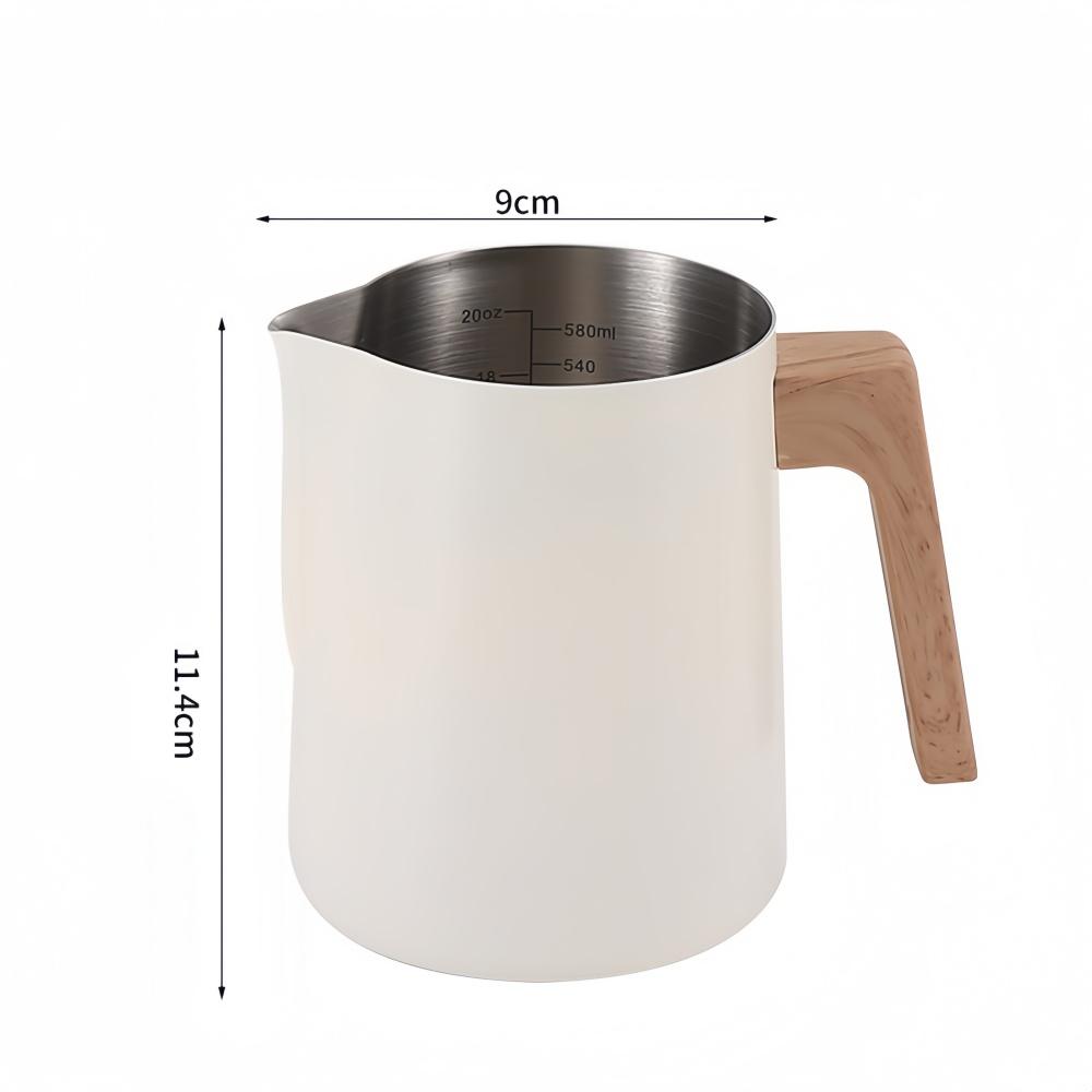 Coffee Milk Frothing Pitcher Jug 304 Stainless Steel Precision Scale Anti-scald Wood Grain Handle Professional Coffee Utensils