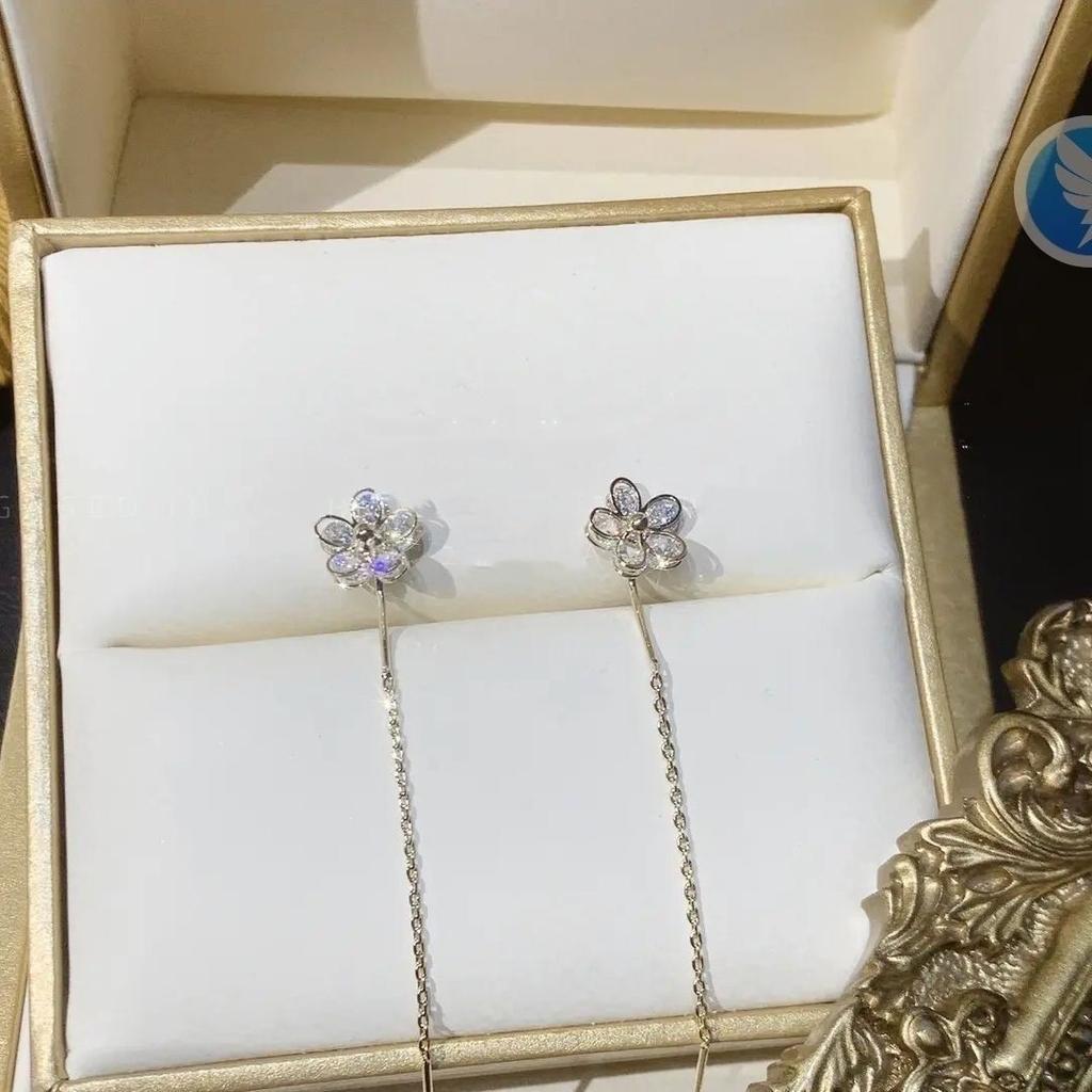Eingelegter Zirkon Blume Ohrhaken Kristall Blumenform Goldenes Einzigartiges Design Quastenohrringe Hochzeitsschmuck Geburtstagsgeschenk