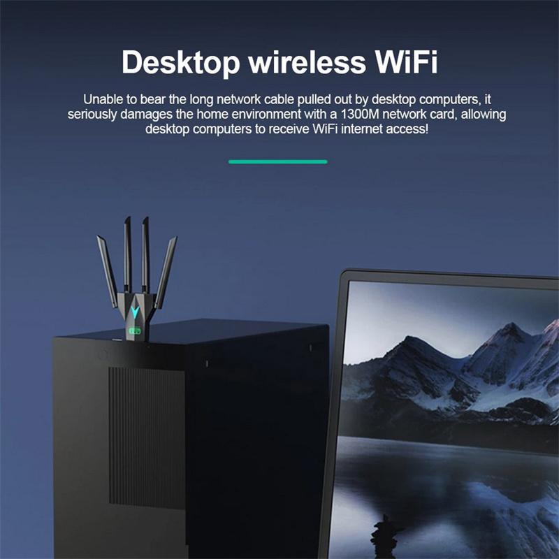 1300Mbps Usb Wifi Adapter Dual Band 2.4G 5Ghz Wireless Network Card Wi-Fi Dongle Signal Receiver For Pc Win7/10/11 Driver Free