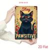 Vintage Black Cat Metal Wall Art Stay Pawsitive Retro Iron Sign 8x12 Inch 2D Flat Decor for Home Living Room Bedroom