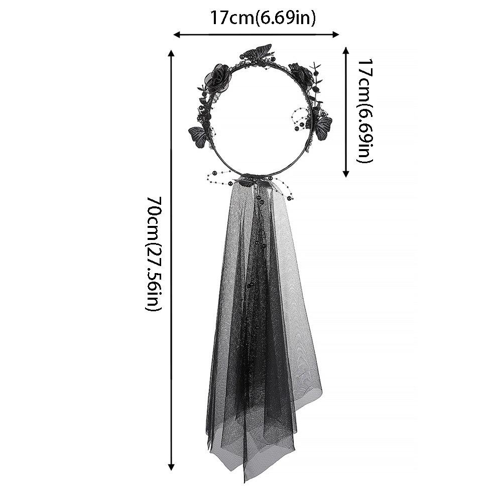Dark Rose Bridal Veil Black Butterfly Cosplay Accessory Retro Halloween Headband Ladies