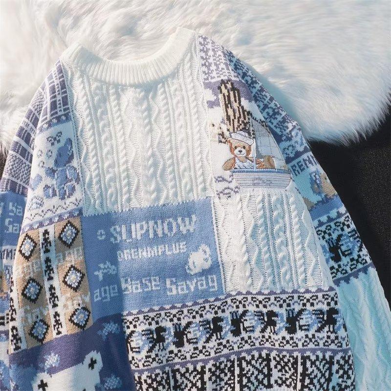 Winter Men Turtleneck Sweaters Christmas Ski Bear Knitted Pullovers Casual Sweaters Male Knitwear Patchwork Pullover Men
