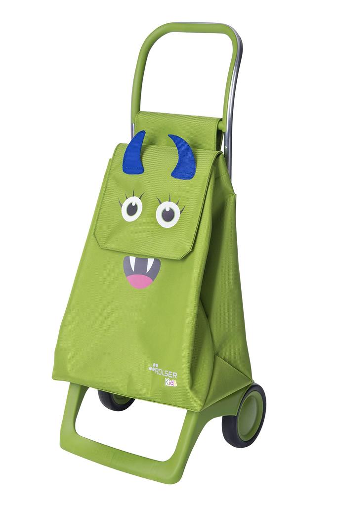 Rolser Kids Plastic Eater Shopping Smooth Over Made In Spain Cart, Green, 29L, RS-KidsGR, Compact, Quiet, Lightweight, Steps,