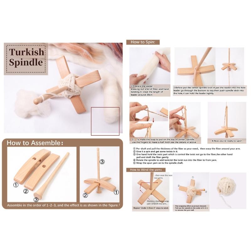 Crosses-Shaped Wooden Turkish Spindle Drop Spindle Crocheting Spinner Tool Sewing Accessories for Yarn Weaving Wool