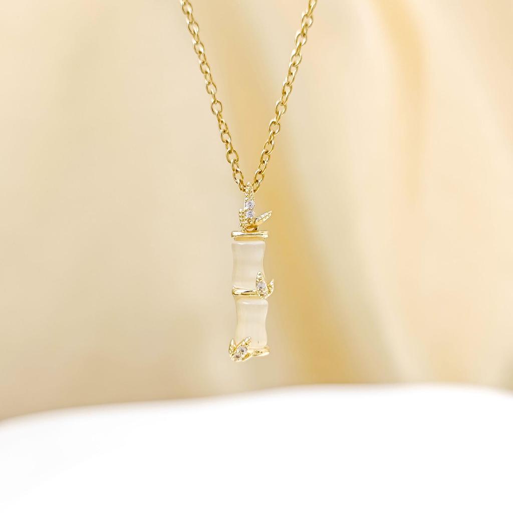 Bamboo Cat's Eye Stone Pendant Necklace - Light Luxury Niche Women's Choker