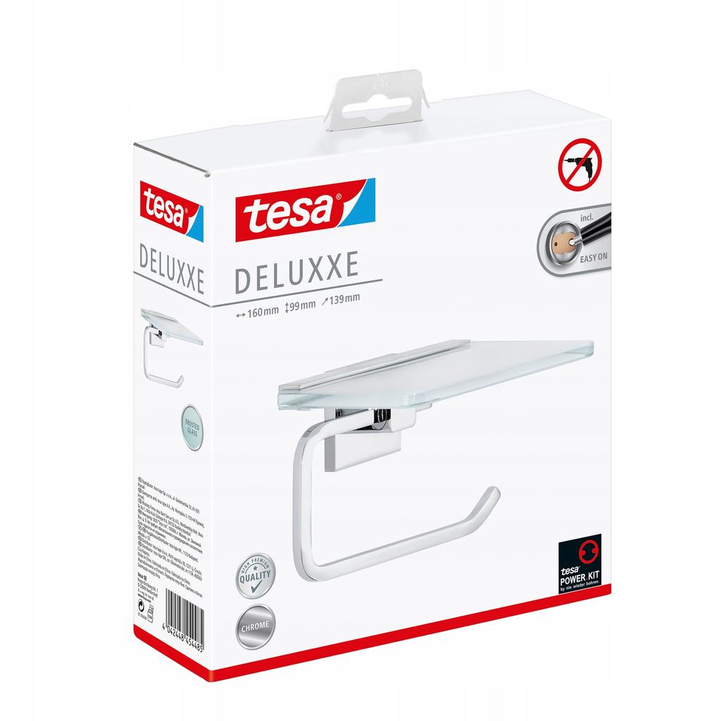 Tesa Deluxxe Holder Hanger For Paper With Shelf Without Drilling Metal Chrome
