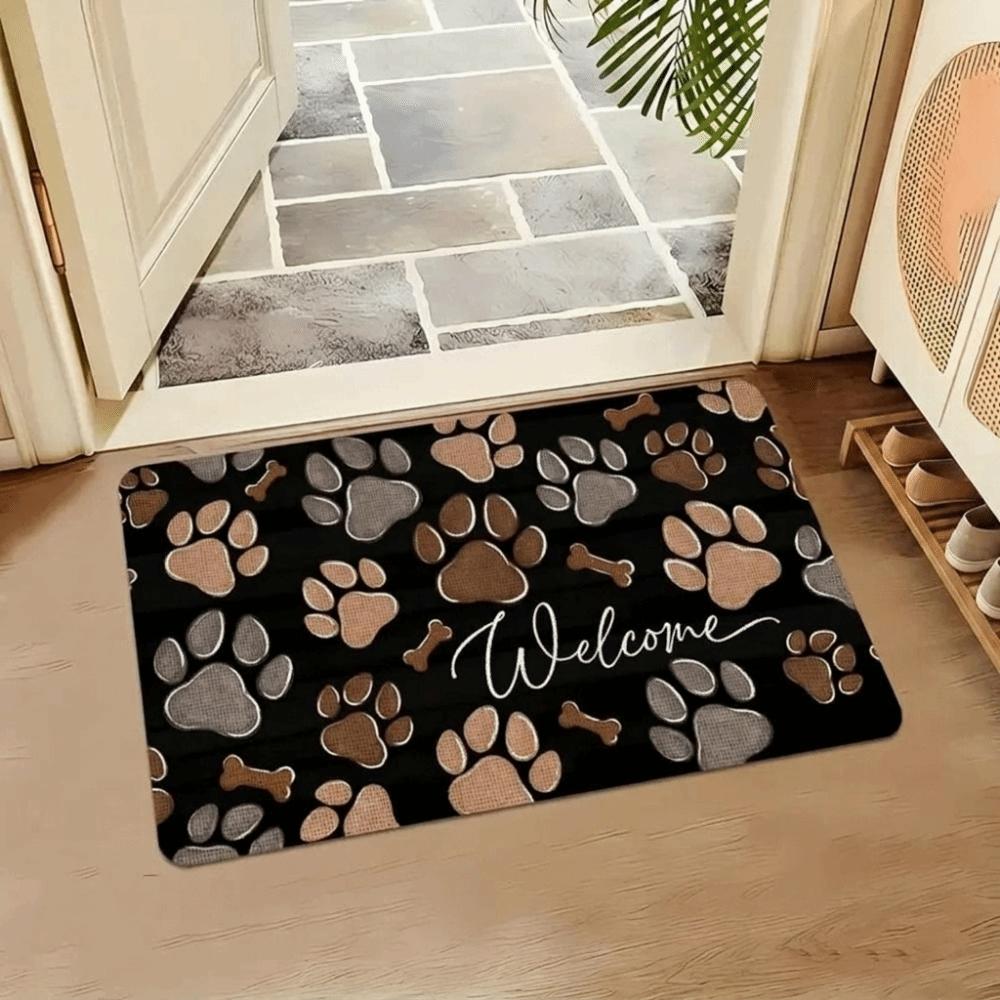 Quick Drying Paw Print Doormat Dirt Resistant Pet Feeding Mat Non-Slip Floor Mat Pet Corner