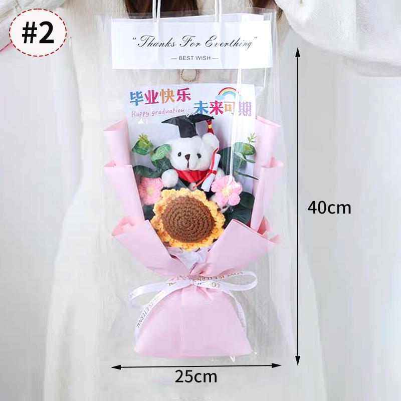 Graduation Flower Bouquet Sunflower knitted Flowers Finished Hand Woven Cute Bear Crochet Flowers Bouquet Artificial Flowers