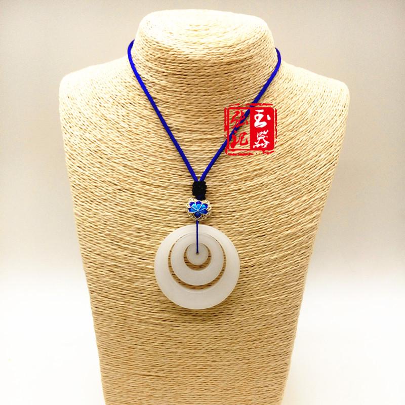 Ethnic Multi-Strand Kyanite  White Jade Necklace with Retro Silver Pendant Kyanite