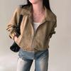 Koreanische Schicke Retro Wildleder Taillenbetonende Kurze Jacke