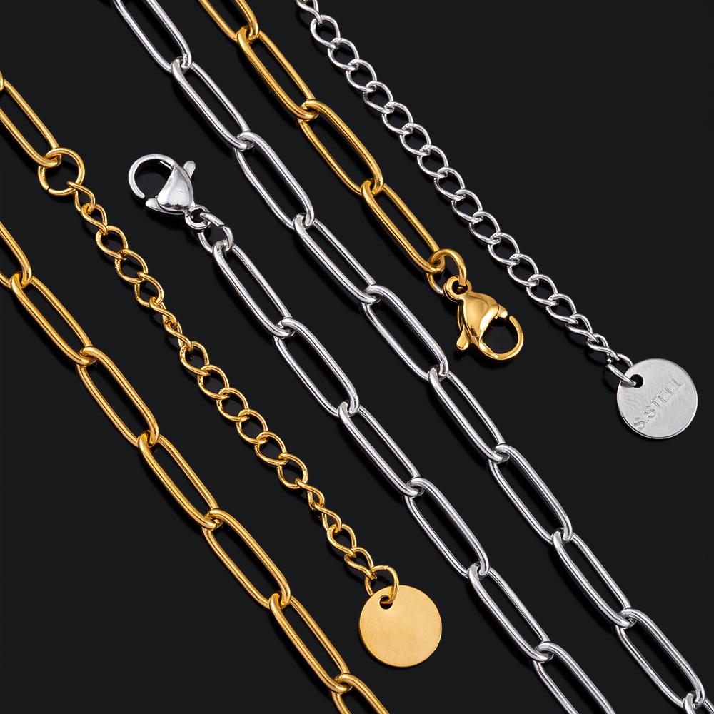 5pcs 2pcs 1pc Stainless Steel 4x12mm Frame Link Chians Necklace Extended Chain Lobster Clasp Round Tail Charm DIY Jewelry Making