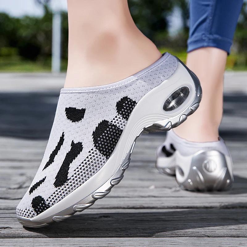 Flying Weave Cushioning Plattorm Walking Sneakers Ladies Non-Slip Size 35-42 Women Summer Half Slippers Breathable Casual Shoes