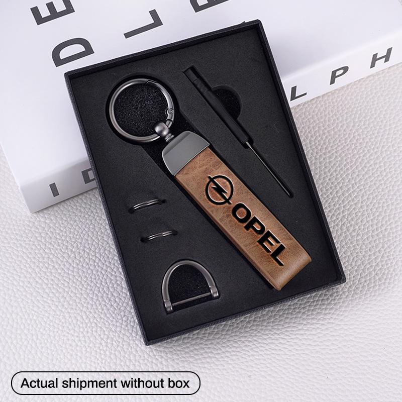 For Opel Corsa D Astra Insignia Mokka Adam Combo OPC Vauxhall Vectra H G Zinc Alloy Leather Car Keychain Key Ring Auto Interior