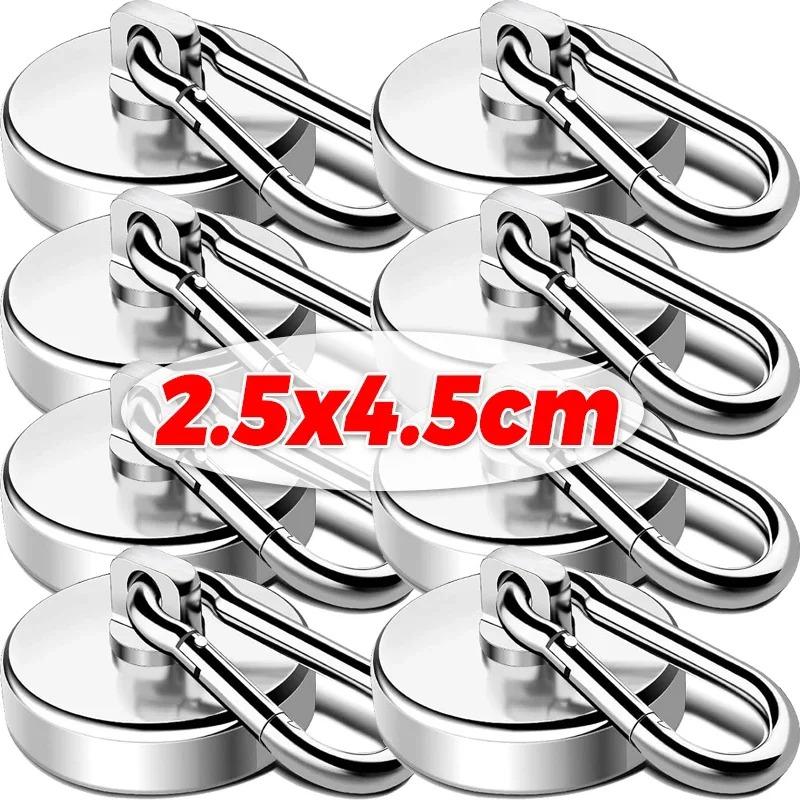 1/6Pcs Strong Magnetic Hooks with Swivel Carabiner Hook for Hanging Toolbox Grill Cabins Kitchen Refrigerator Hanger Supplies