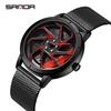 Sanda Men's Creative Wheel Quartz Watch - Trendy Rotating Waterproof Wristwatch