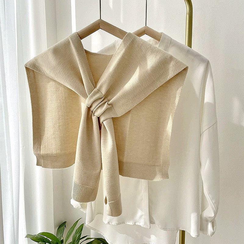 Dongdaemun Korean-Style Knitted Crossover Cape: Double-Sided High-End Shawl & Square Scarf for Spring/Summer