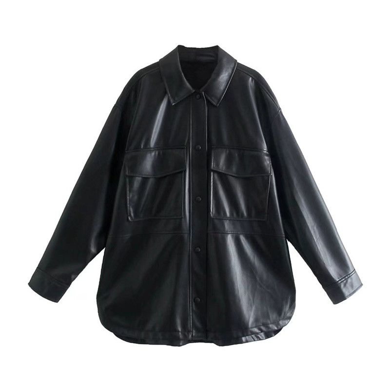 Fashion Style 3427727 New Arrival New Arrival Women's Clothing Poly Urethane Leather Shirt Coat Leather Coat Female 03427727800