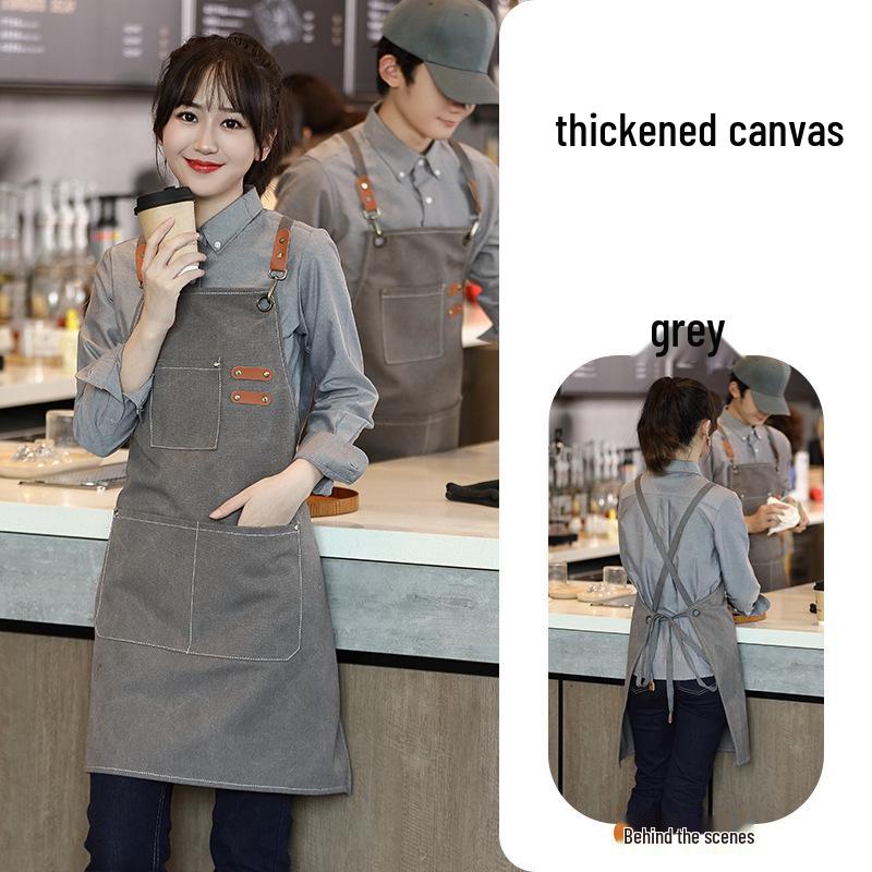 Thickened Canvas Waist Apron with Printed Logo for Coffee and Nail Salon Workwear