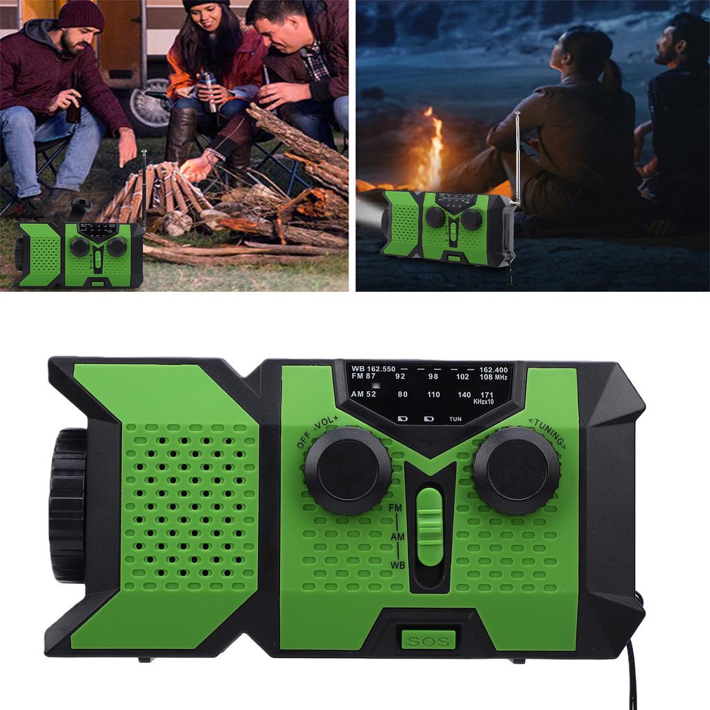 AM/FM/WB-Radio, Handkurbel, Solar- und batteriebetrieben, tragbar, mit Wetter-SOS-Warnung, LED-Taschenlampe für Camping und Notfälle (grün)