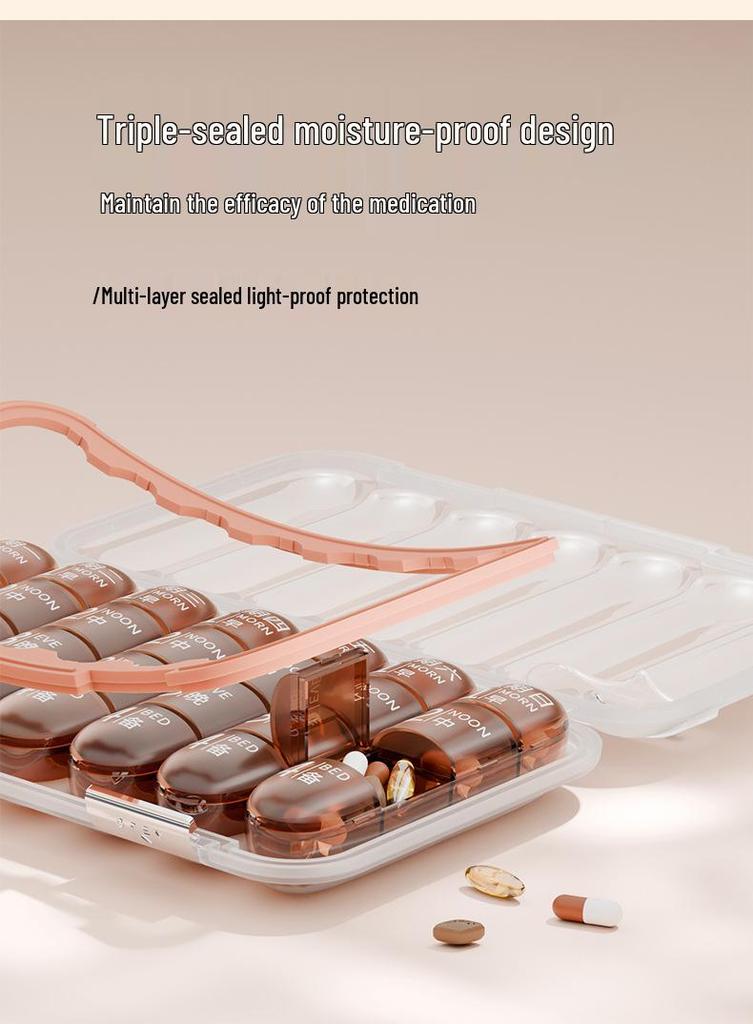 Weekly Portable Pill Organizer and Dispenser with Large-Capacity Pill Splitter