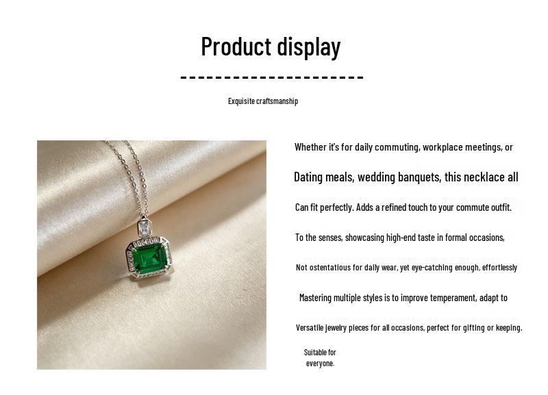 Green Garnet Square Necklace - 925 Sterling Silver, Light Luxury Pendant for Women