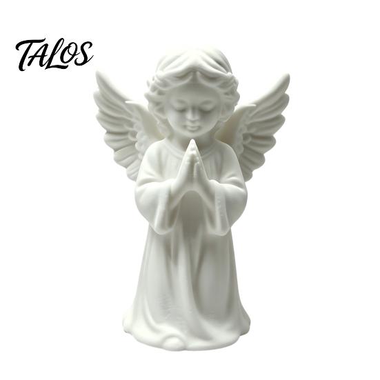 Talos 3D Printed Praying Angel Statue, Elegant Matte White Cherub Figurine with Detailed Wings, Durable Minimalist Ornament for Living Room Decor and